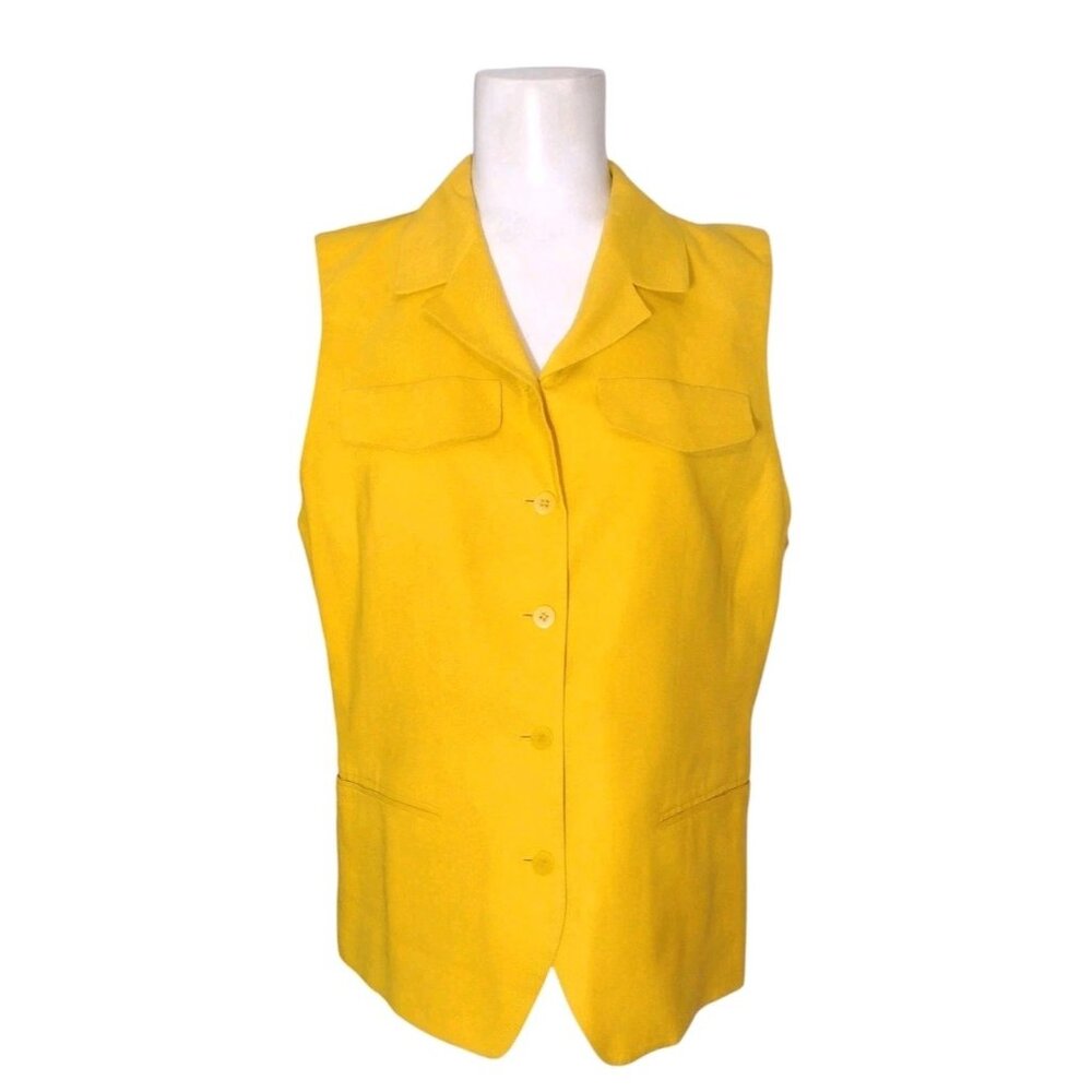 Vintage Chaus Linen Blend Button Up Vest Size 10 Mustard Career Beachy